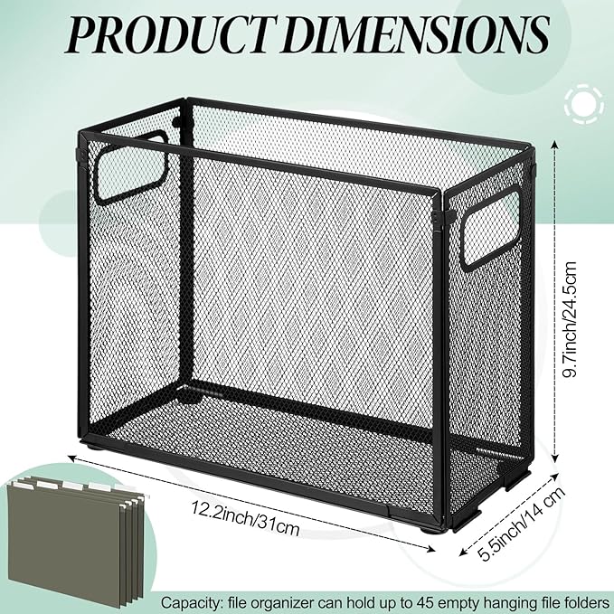 2 Pack Hanging File Holder, 10 Hanging Folders, Metal Mesh, Letter Size Folder Storage, Desktop Storage Cabinets, Office School Document(Green,Small)