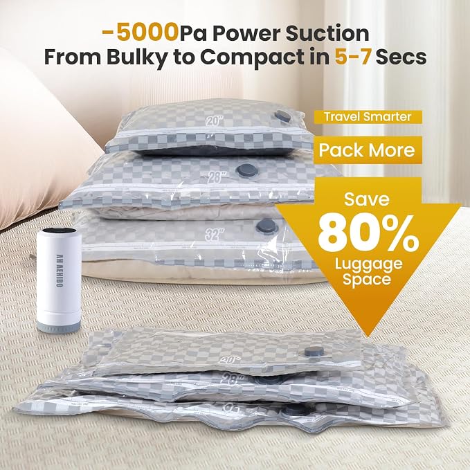 21 Pack Vacuum Storage Bags for Travel with Digital Display Air Pump,Carry-on Packing Bags for Luggage and Suitcase,Space Saver for Clothes