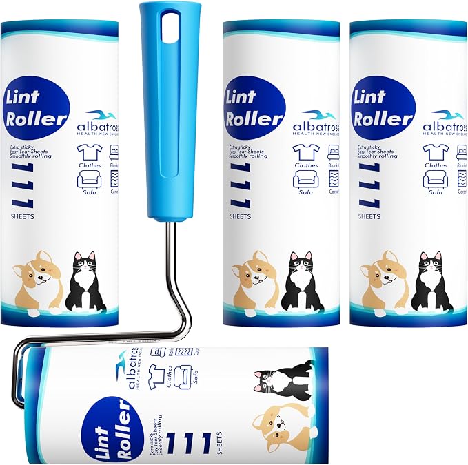 Large Surface Extra Sticky Lint Roller 6.3'', 444 Sheets Long Handle Pet Hair Removal, Dog and Cat Lint Remover for Clothes, Furniture, Carpet