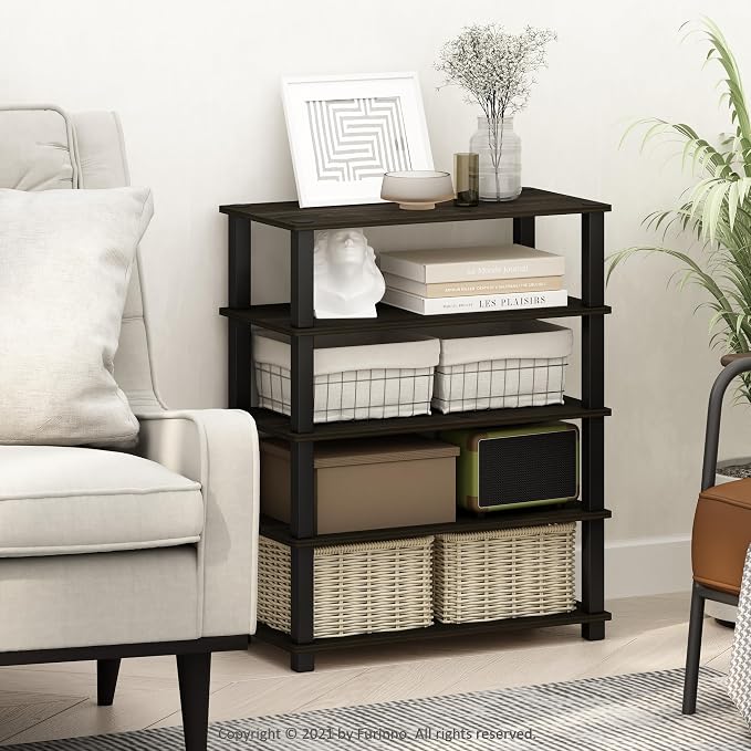 Furinno Turn-S-Tube Storage Shelves Set of 2, 3-Tier Stackable Standing Shelf, Open Corner Shelf, for Organization and Storage, Living Room, Garage, Home Office, Espresso