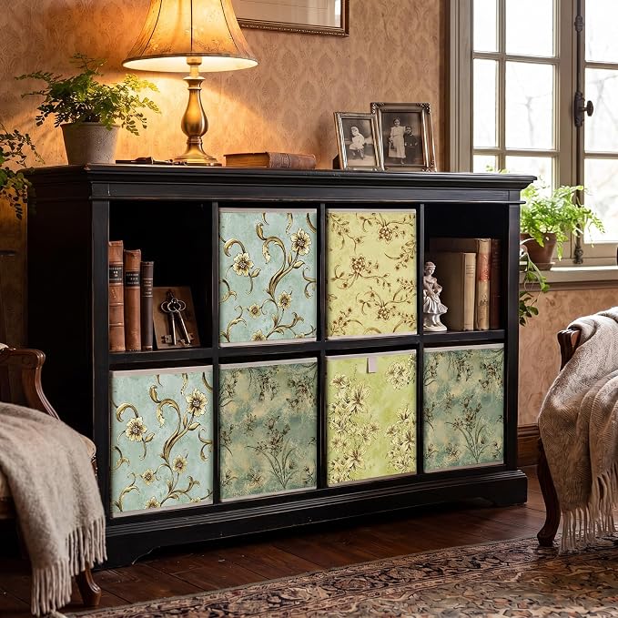 Novabright 6 Pack Vintage Floral Storage Bins 11 Inch Cube Storage Baskets with Handle Collapsible Fabric Boxes Cube Organizer Cubby Shelf Bedroom Closet Classroom Home Decoration for Girls