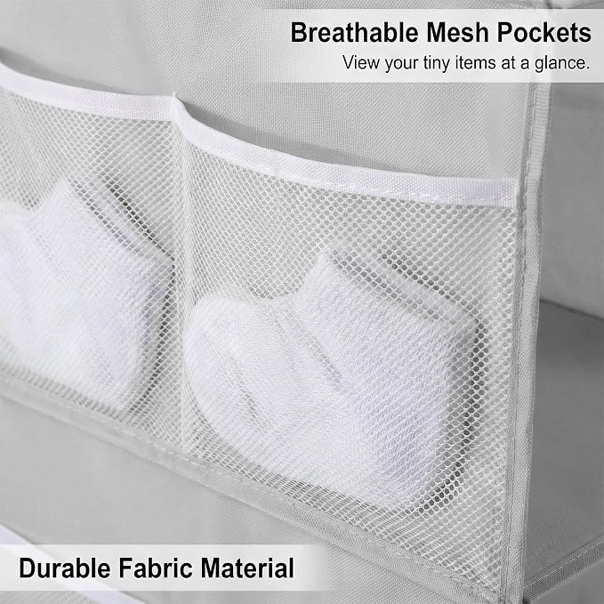 2-Shelf Closet Hanging Organizer Foldable Hanging Storage Shelves with Strong Magic Tapes Space-Saving Wardrobe Hanging Shelf for Clothes Towels Accessories Gray