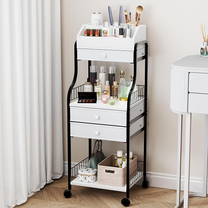 HapiRm Floor Makeup Organizer Storage - Vanity Skincare Make Up Organizers and Storage with Drawers, Cosmetics Display Cases Holder for Skin Care Nail Polish Perfume Makeup Brush