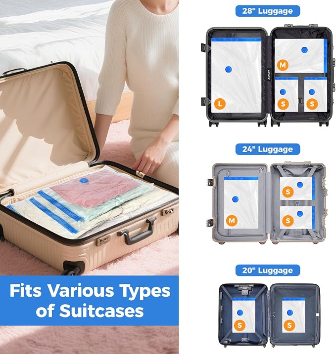 10 Pack Combo Travel Vacuum Storage Bags with Cordless Electric Vacuum Pump | Portable, Vacuum Seal Bags for Clothing Travel, Fast Charging, Space Saver, Low Noise, Luggage Clothes Bedding Moving Storage