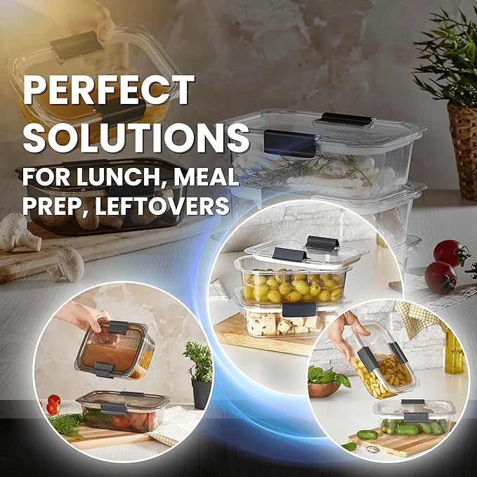 HEFA Food Storage Containers, Meal Prep Containers, Lunch Box with Airtight Lids, Kitchen Organizers and Storage for Leftovers (Obsidian, 6 Pack)