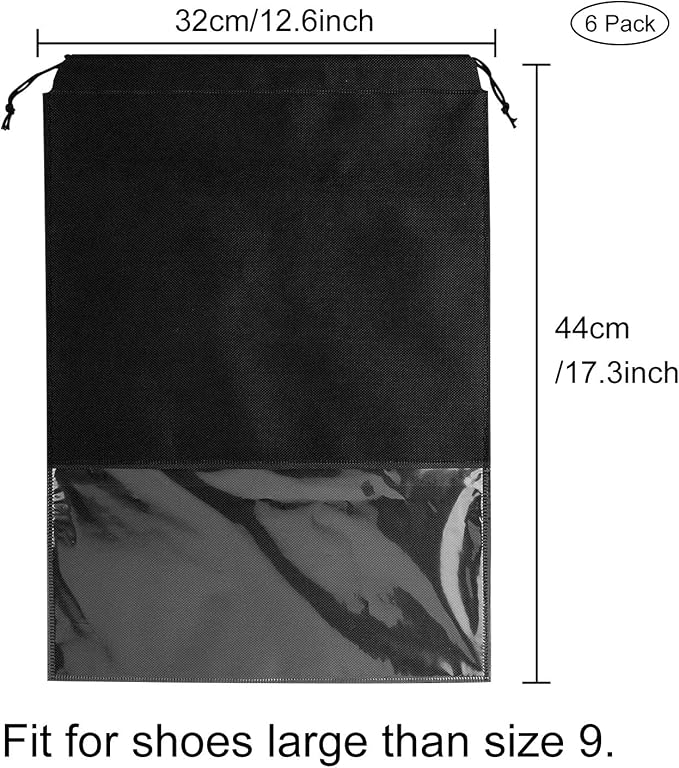 6 Pcs Travel Shoe Bags, Ulbemoll Drawstring Shoe Storage Bags for Packing, Black
