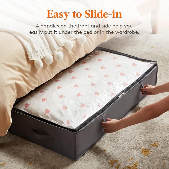 Lifewit 95L 2 Pack Under Bed Storage Containers, Large Capacity Blanket Storage Bags with Reinforced Handle, Organization and Storage for Comforters, Sheets, Clothes, Bedroom, College Dorm, Grey