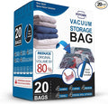 Vacuum Storage Bags, 20 Pack (4 Jumbo/4 Large/4 Medium/4 Small/4 Roll) – Space Saver Compression Bags for Clothes, Comforters & Blankets – Durable Double-Seal Vacuum Bags with Hand Pump