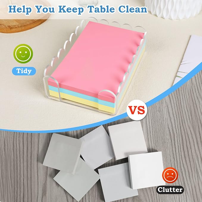 Acrylic Sticky Note Holder 4x6 Inch Scalloped Crystal Clear Sticky Note Holder Dispenser for Classroom Home Desk Organizer Accessories for Dorm Room School Office