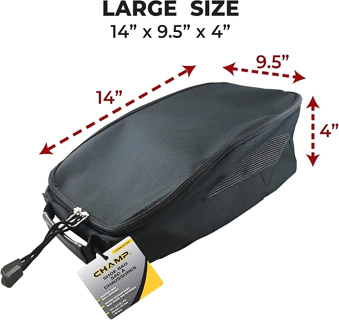 Champ Shoe Bag - Lightweight and Breathable for Any Atheltic Shoe Including Golf Spikes and More - Black