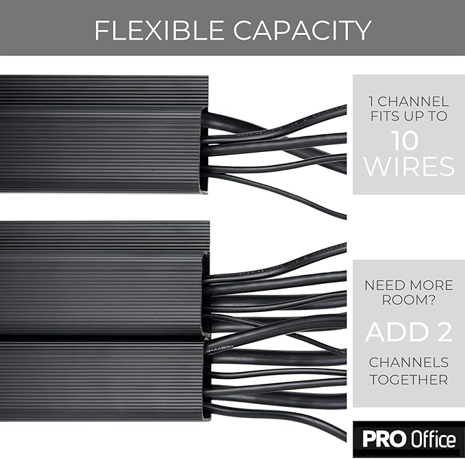 Cable Management ProOffice 96in J Channel Cable Raceways - 6X 16in Black No Screw/No Drill Computer Cord Organizer - Cable Channels for Wire Management Under Desk with Adhesive