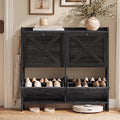 VASAGLE Shoe Storage Cabinet Organizer with 4 Flip Drawers, Freestanding Narrow Shoe Rack Cabinet for Entryway, Farmhouse Style, Fits 14 to 16 Pairs, Smoky Black UHSC403BJ01