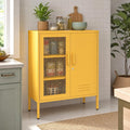 Yellow Lockable Metal Storage Cabinet, Multi-Functional Locker with Adjustable Shelf,Metal Double Door Sideboard for Kitchen Home Office Size：33" H X 29.5" W X 13.8" D