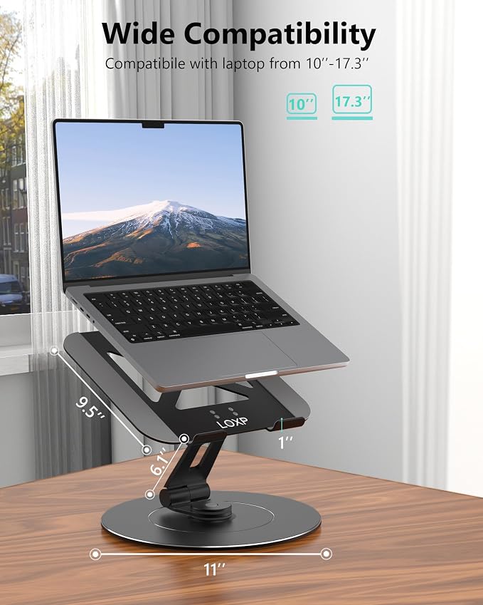 LOXP Ultra-Stable Laptop Stand for Desk with Larger Base | Military-Grade Aluminum Anti-Loosening Structure - Height Adjustable Laptop Stand Suitable for 10-17.3 inch
