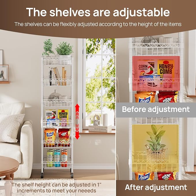 Golpart Basket Shelves Closet Rack with Wheels Metal Pantry Wire Shelf Unit | 6 tier Storage Rolling Shelving Bathroom Organizers Kitchen Garage Laundry Room Organization Home 13.6"Dx13.6"Wx63"H White