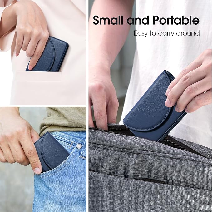 MaxGear Business Card Holder Case, PU Leather Business Card Case, Navy Blue | Pocket Name Card Holder Wallet for Purse, Portable Business Card Carrier with Magnetic Closure, Slim Stylish Men Women Gift