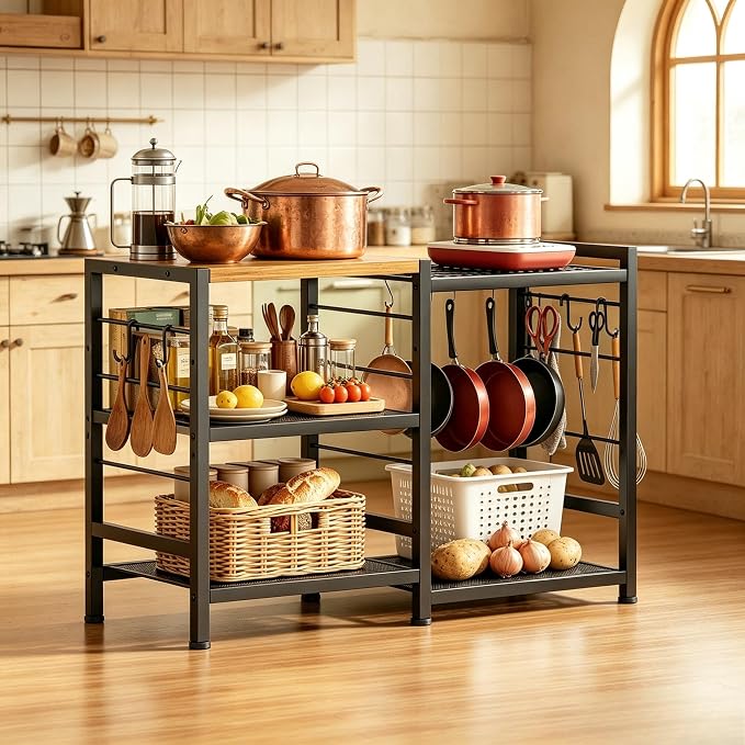 Rolling Kitchen Microwave Cart, Microwave Stand with Wheels, Bathroom Organizers and Storage Shelf, Coffee Bar Table Station, Utility Side Table for Living Room Office (NewBrown)