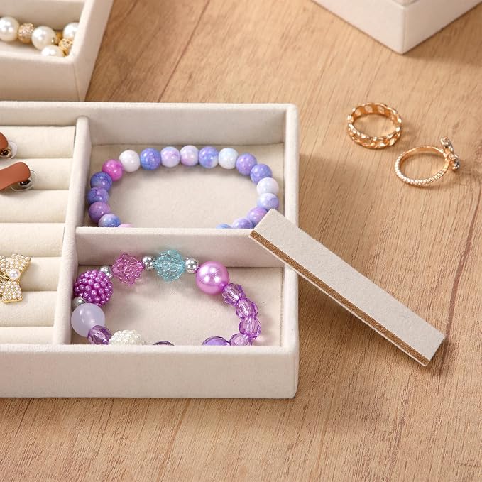 Highergo 8 Pcs Velvet Jewelry Trays Stackable Drawers Organizer Ring Earring Bracelet Necklace Storage Trays, 8.3x4.7x1''(3 Grids,7 Slots)