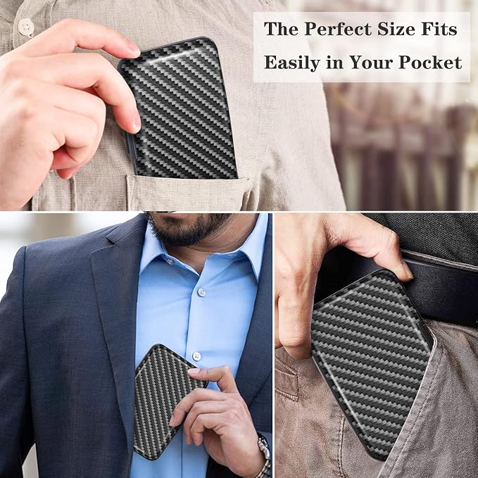 Coco Rossi Credit Card Holder RFID Aluminum Small Mini Wallet Men | Metal Wallet, Business Cards Holder, ID Case, Slim Sleeves, Mens Gift, Carry Proof Wallets for Travel, Carbon Fiber