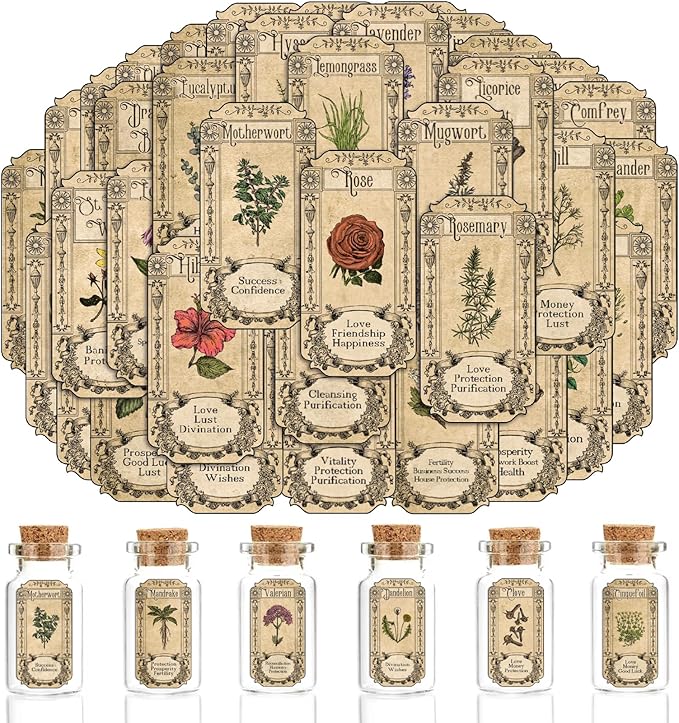 68Pcs Herb Stickers Lables for Jars Vintage Spice Apothecary Herb Spice Labels Stickers Spices Sticker Label for Bottles Tags Jars(herb72)