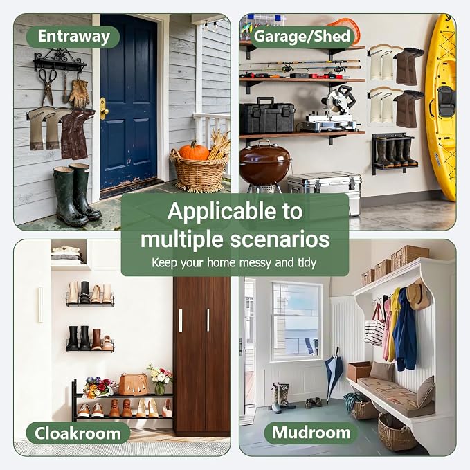 8 Pair Boot Rack for Wall Mounted - Wader Hangers for Drying Fishing Rain Hiking Tall Cowboy Boots - Boot Hanger Holder for Indoor Outdoor Entryway Garage Mudroom Closet