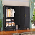 GAIOUS Metal Armoire Wardrobe Closet Cabinet with 2 Doors and Drawer, 71" | Household Wardrobe Cabinet with Hanging Rod, Clothing Storage Cabinet with Adjustable Shelf for Bedroom Cloak Room Gym Black