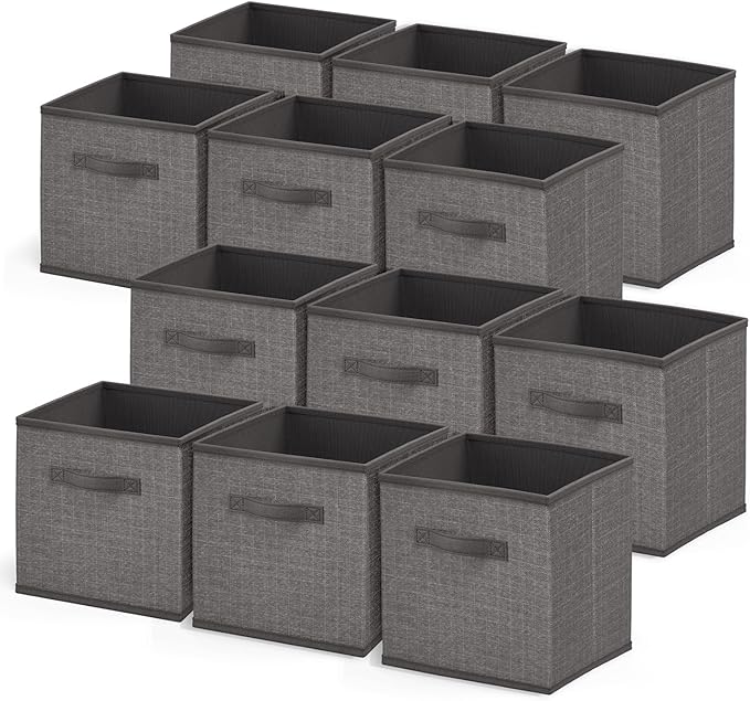 Nestl Cube Storage Bins, Foldable 12 Cube Storage Organizer Bins, Fabric Storage Cubes, Storage Basket with Handles, Grey Closet Storage Bins, 11-Inch Cube Storage Bins for Bedroom, Playroom and More