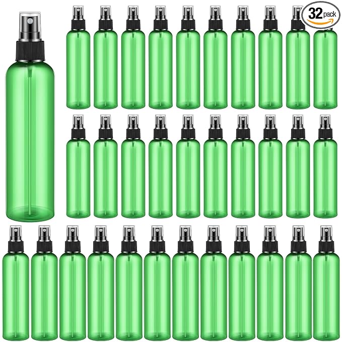 Eccliy 32 Pcs 8 oz Spray Bottles Fine Mist Plastic Spray Bottles Clear Empty Sprayer Hairs Refillable Travel Sprayer with Pump Cap for Cleaning Oils Travel Perfumes(Green,Clear)