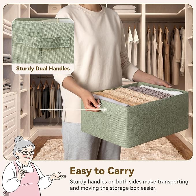 GRANNY SAYS Storage Baskets with Metal Frame, Closet Organizer Bins, Decorative Clothes Storage Bins, Foldable, Sturdy, for Organizing Shelves, Bedroom, Blankets, Books Storage, Sage Green, 2-Pack