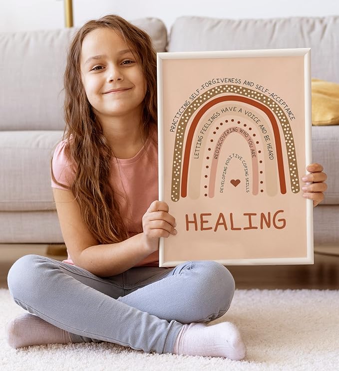 LOLUIS Mental Health Poster, Boho Therapy Tools Educational Supplies Art Print Classroom School Office Decor (Healing, Custom Frame Type)