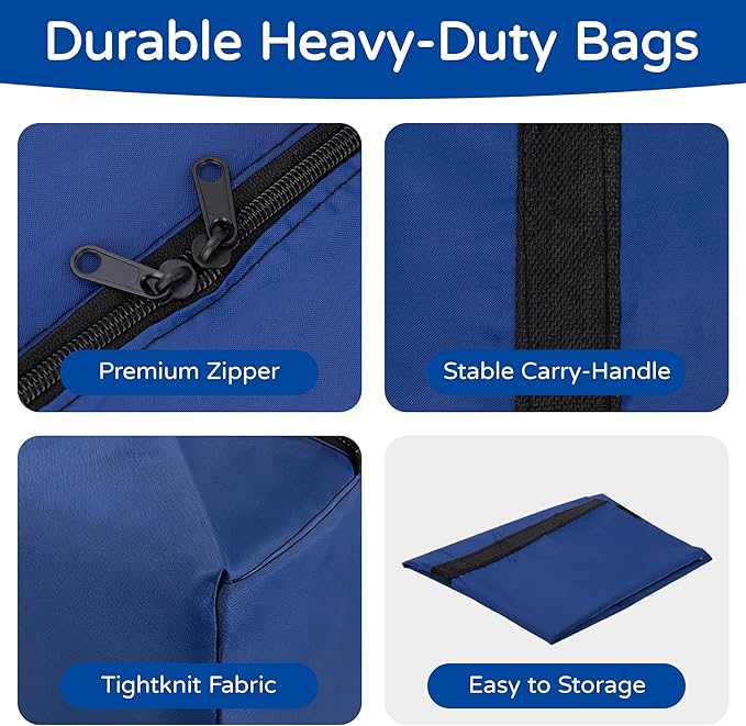 4 Pack 96L Extra Large Moving Bags with Zippers & Carrying Handles for Storage, Packing, Traveling, Camping, Langdry, Big Heavy Duty Moving Totes Bags for Clothes, Supplies and Space Saving Blue