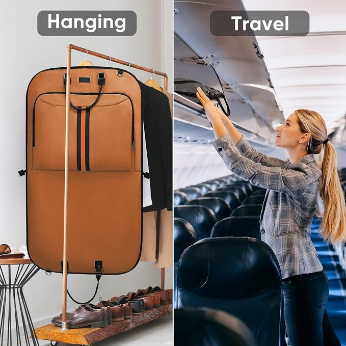 BALEINE Travel Garment Bag, Travel Suit Bag for Men, 42'' Waterproof Carry on Garment Bag for Hanging Clothes, Garment Duffel Bag for Travel Business (Orange)