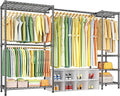 Ulif E10 Clothes Rack（With Stretchable Hanger Rod）Freestanding Clothing Racks for Hanging Clothes，Adjustable Closet Organizer System，Portable Garment Rack 73-97" W x 15" D x 72" H，Max Load 800LBS，Grey
