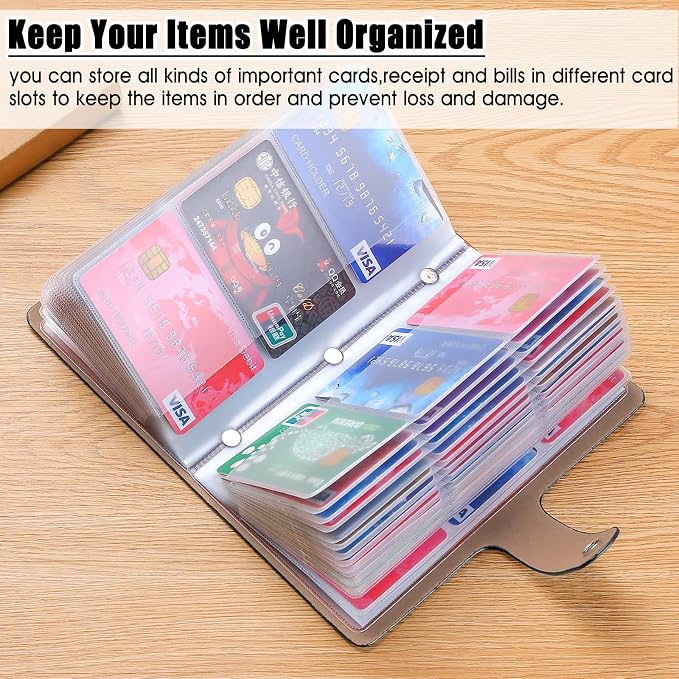 RFID Credit Card Holder, Leather Business Card Organizer with 96 Card Slots, Credit Card Case for Managing Your Different Cards and Important Documents to Prevent Loss or Damage (Skeleton Flower)