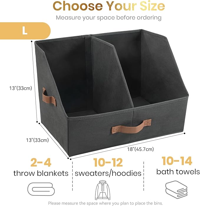 Closet Organizers And Storage - EXTRA LOAD & HEIGHT FOR DEEP Trapezoid Storage Bin W/ Handles & Adjustable Dividers, Collapsible Storage Bins For Clothes Storage & Shelf Organizer (2pcs, Large, Black)