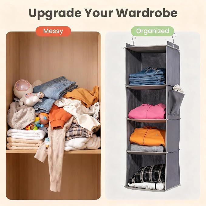 Hanging Closet Organizer, Foldable Shelves, Grey (4)