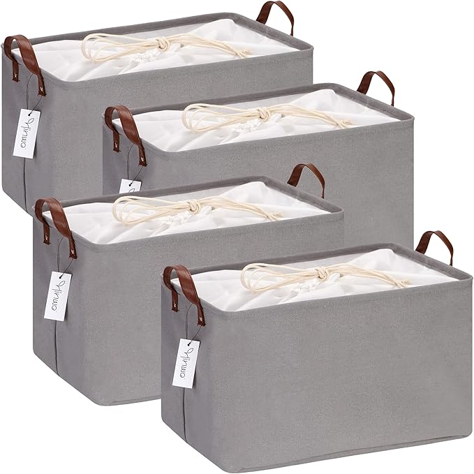 Hinwo 31L Large Storage Bins, 4-Pack Closet Organizers and Storage, Foldable Clothes Storage Baskets with Handles, Containers for Clothing, Blanket, Towels, Toys, Bedding (Gray),16.5'' / 31L / 4-Pack