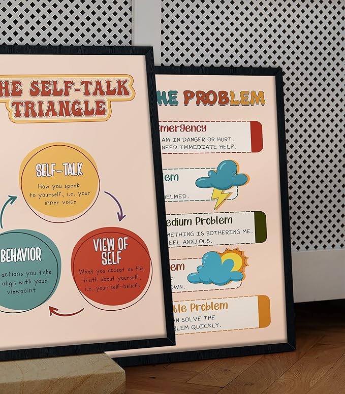 LOLUIS Mental Health Poster, Boho Therapy Tools Educational Supplies Art Print Classroom School Office Decor (The Self Talk Triangle, Custom Frame Type)