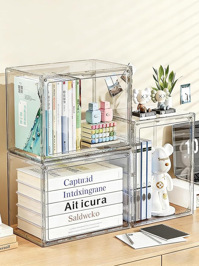 XXX-Large Clear Stackable Acrylic Display with Lid & Magnetic Door - 2-Tier Adjustable Shoe Box Case 11.8'' X 9.8'' X 15.7''Organizer for Boot, Sneakers, Collectibles, Figures, Purses | 2-Pack