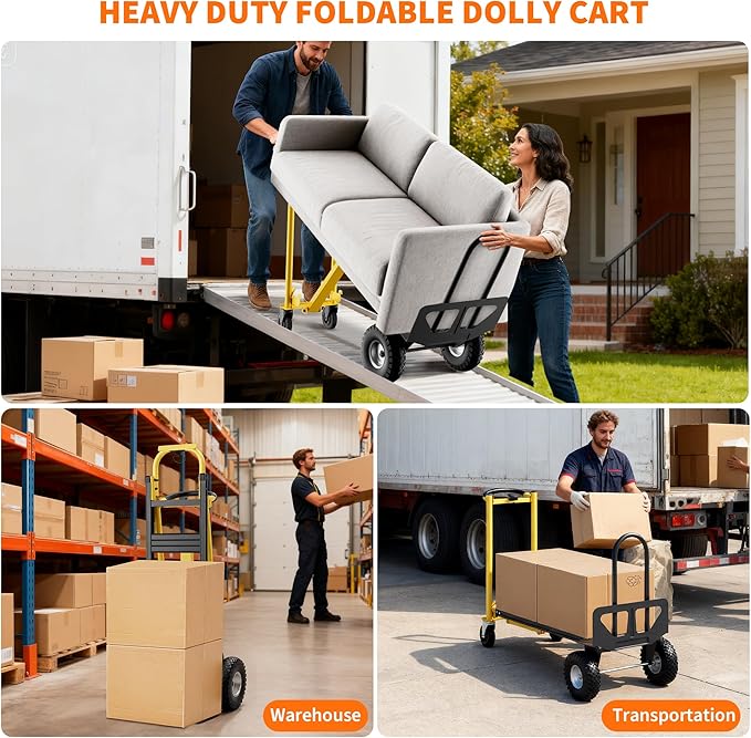 3-in-1 Convertible Hand Truck - 800 Lbs Heavy Duty Multi-Functional Aluminum Moving Dolly with Stair-Climbing Wheels - Folding Platform Cart & Utility Trolley for Home, Warehouse, Office