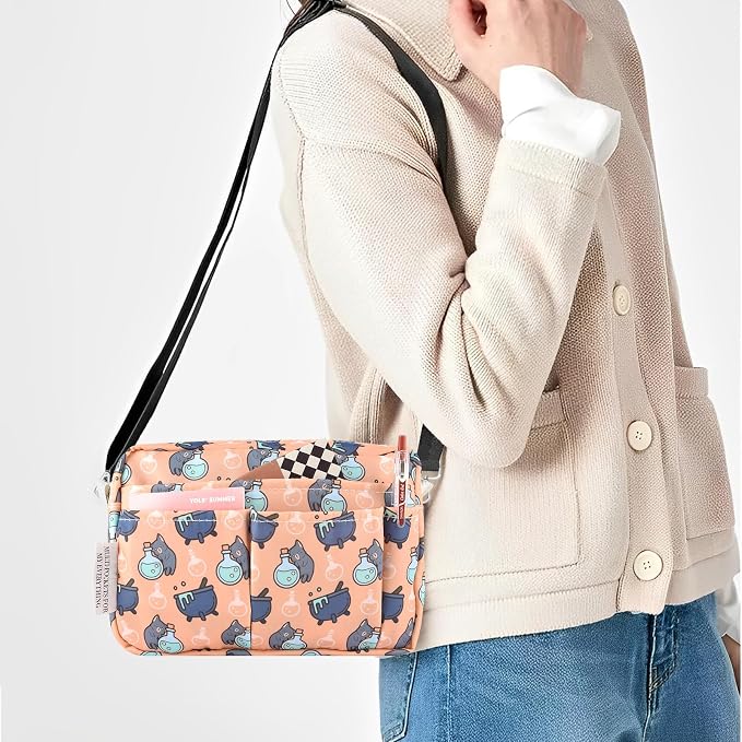 Multiple Pockets Portfolio Organizer with Zippered,Storage Pencil Pouch Bag | Waterproof Travel Toiletry Bag,Portable Pencil Pouch for Notebooks,Stationeries,Make-up,Journal Office Art Supplies,PotionCat