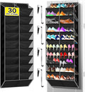 Kotkn 20-Pocket Hanging Shoe Organizer for Door, 10-Tier Heavy Duty Holds 20-30 Pairs, 10.5" Deep Fits Size 15 Boots, Bamboo Support & Non-Scratch Hooks (20 Tier-Black)