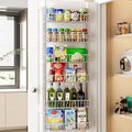 Delamu Adjustable Cabinet Door Organizer, 6-Tier Hanging Spice Rack Organizer, Metal Over the Door Pantry Organizer, Pantry Organizers and Storage Shelves for Kitchen Bathroom Laundry Room, White M