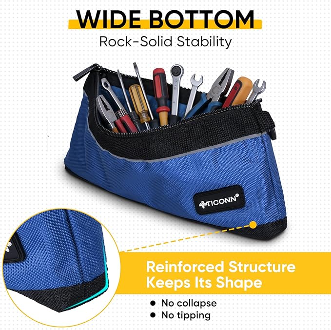 TICONN Tool Pouches with Zipper, 1680D Oxford Small Tool Bags, Waterproof Utility Bag Zipper Pouch for Tool Organizers and Storage (6 Pack Small)