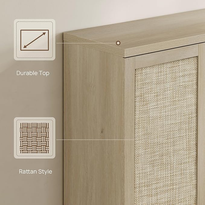 SICOTAS 96.8" Wide Tall Rattan Shoe Storage Cabinet for Entryway with Doors | Rattan Shoe Cabinets with Doors, Space Saving Free Standing Tall Shoe Cabinet Storage Organizer for Entryways, Hallway, Home