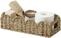 StorageWorks Small Wicker Scalloped Baskets for Bathroom Decor, Long Narrow Decorative Seagrass Baskets for Storage, Toilet Paper Basket for Back of Toilet Basket Tank Topper with Handles