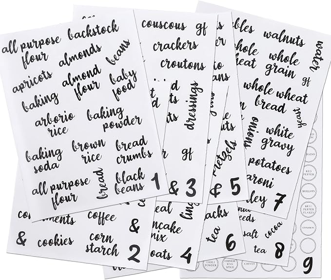 Kitchen Pantry Labels for Food Storage Containers, Set of 270 Clear Stickers for Common Goods