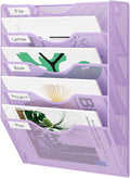 EasyPAG Wall File Organizer 5 Tier Hanging Paper Folder Holder, Zero Assembly Metal Mesh Wall Mounted Mail Organizer for Office Home Classroom Narrow Spaces, Puple
