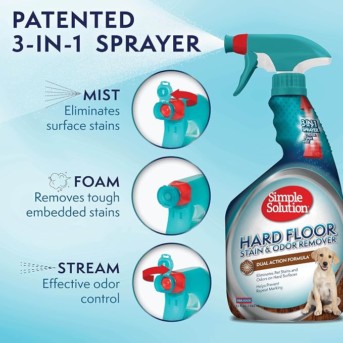 Simple Solution Hard Floor Dog Stain & Odor Remover, Enzyme Cleaner, 32oz | Dog Urine Enzyme Cleaner, Pet Floor Cleaner, Pet Cleaner Spray, Hardwood Floors, Dog Stain & Odor Remover, Pro-Bacteria