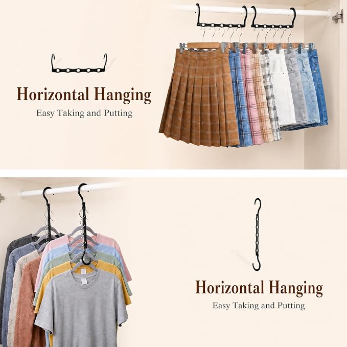 HOUSE DAY 10 Pack Space Saving Hangers, Black, Premium Smart Hanger, Closet Organizers and Storage, Sturdy Cascading Hangers with 5 Holes for Heavy Clothes, College Dorm Room Essentials